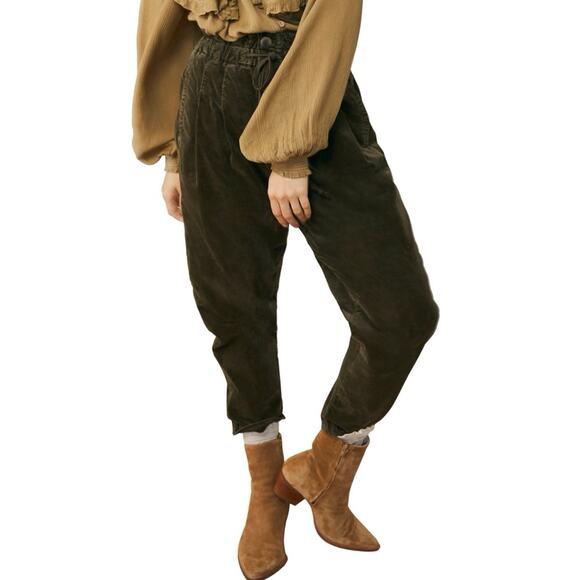 Free People Pants - Free People Margate Dried Rosemary Green Corduroy Slouchy High Rise Pants XS